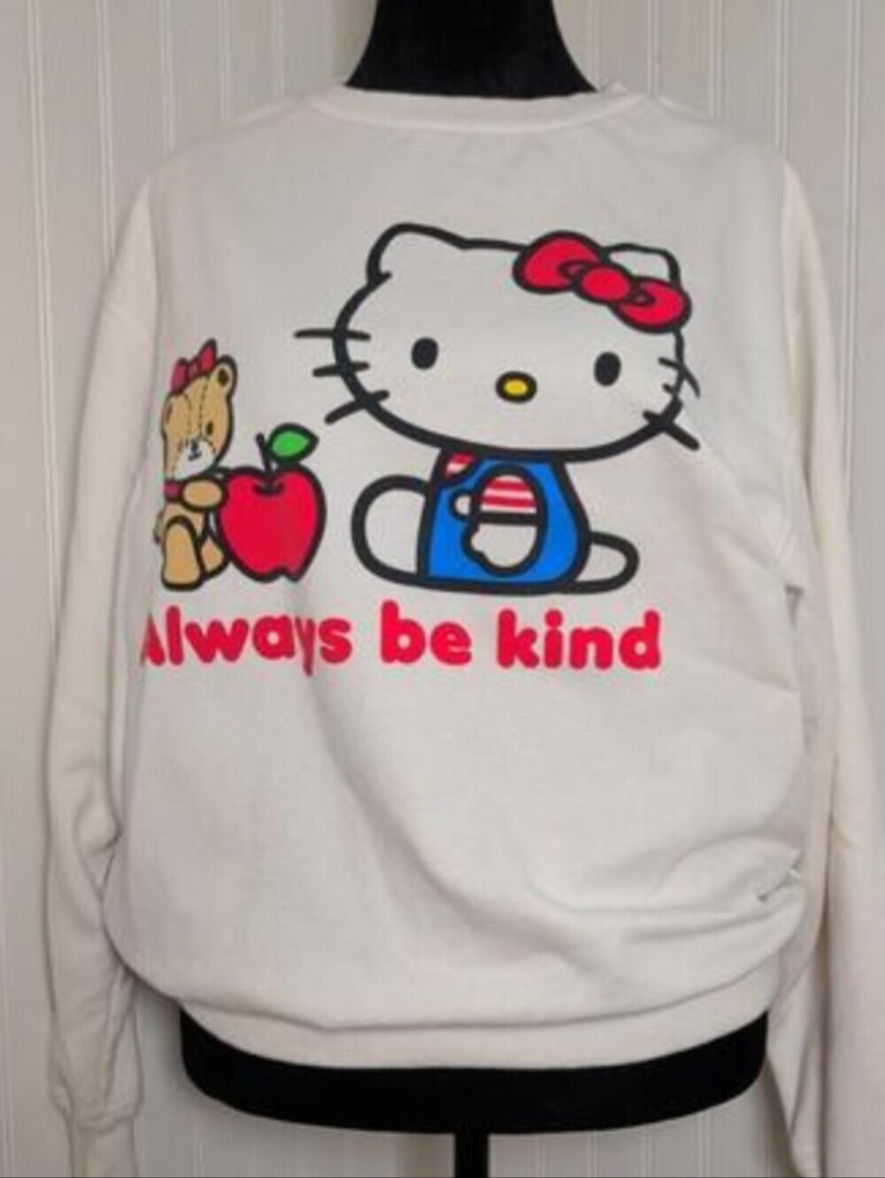 Hello Kitty White Sweatshirt with Always Be Kind Print, Size L